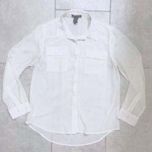 Cream sheer button down shirt